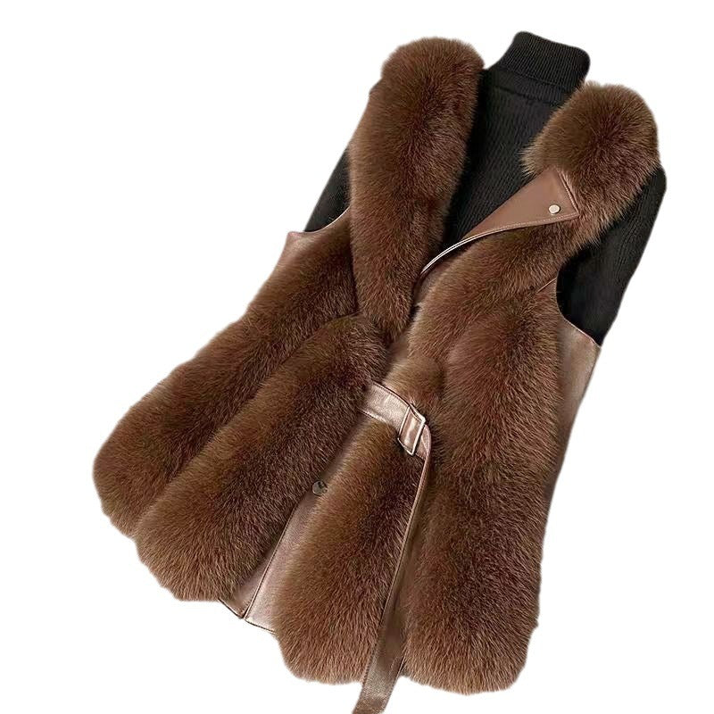 Women's Mid-Length High-End Fashion Jacket in Cocoa, Milky White & Black Polyester