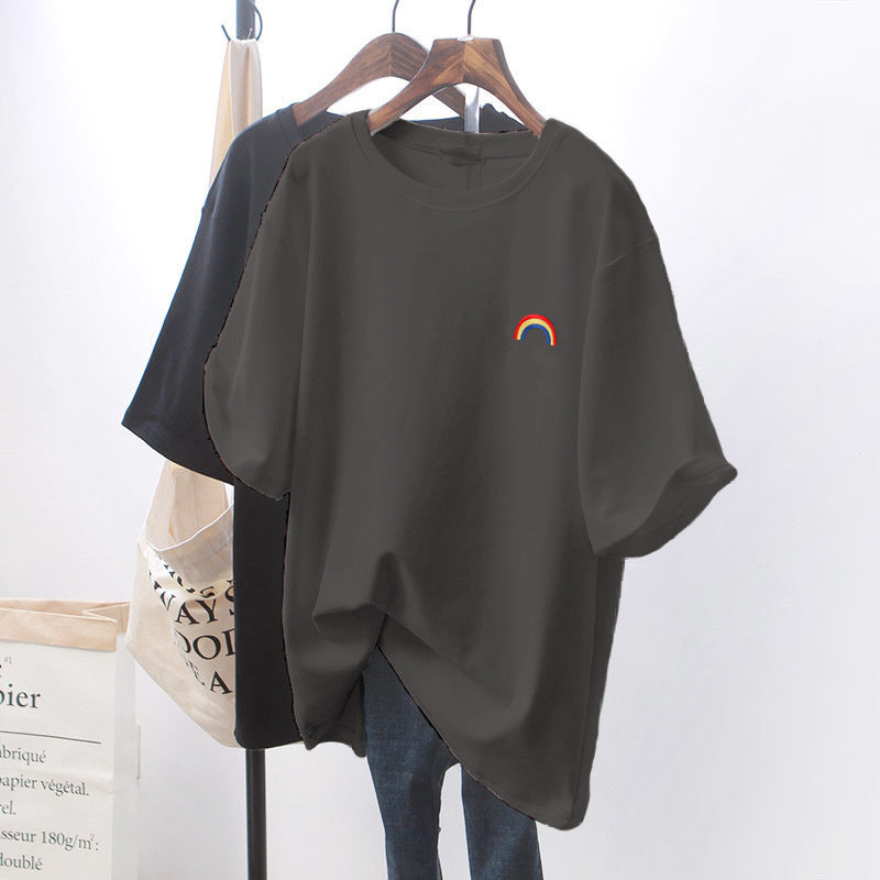 Design Sense Chic White Loose Short-Sleeve T-Shirt for Women