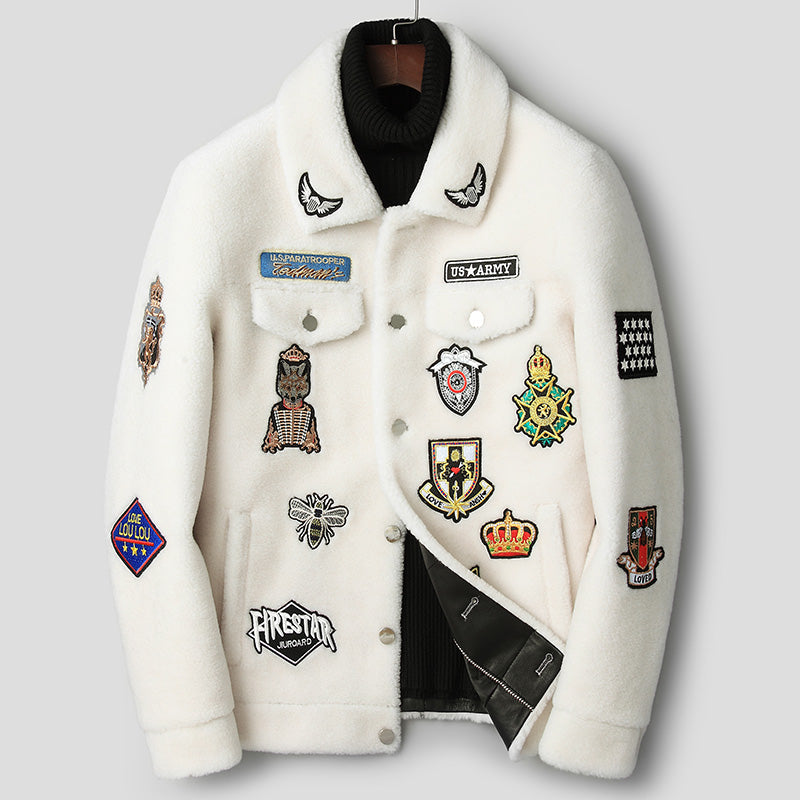 White Grain Lamb Fur Jacket Wool 100%