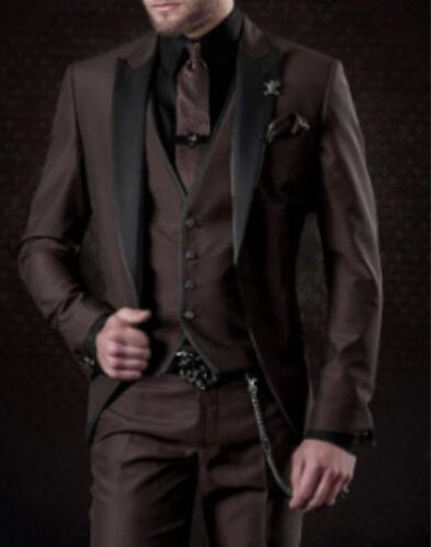 Men's Wine Red Slim Fit Three-Piece Wedding Suit