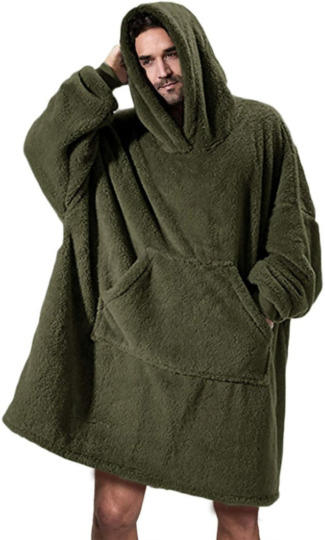 Hooded Sweatshirt Hoodie with Large Pocket, Double-Sided Velvet, One Size