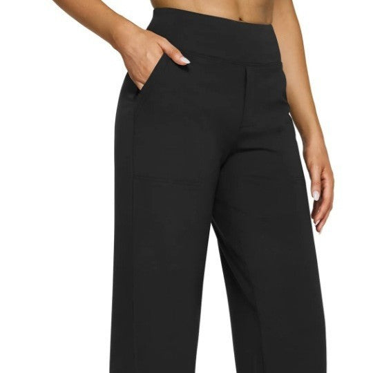 High Waist Knitted Straight Trousers with Pockets