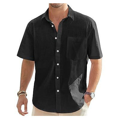Men's Cotton Linen Short Sleeve Shirt Top