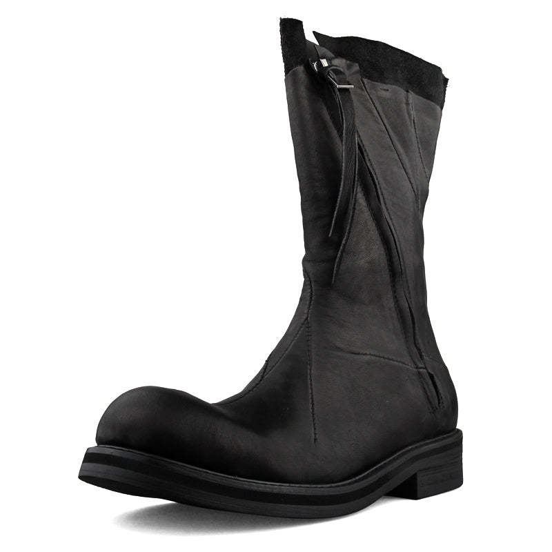 Bottes rétro en cuir déstructurées asymétriques pour hommes avec fermeture éclair
