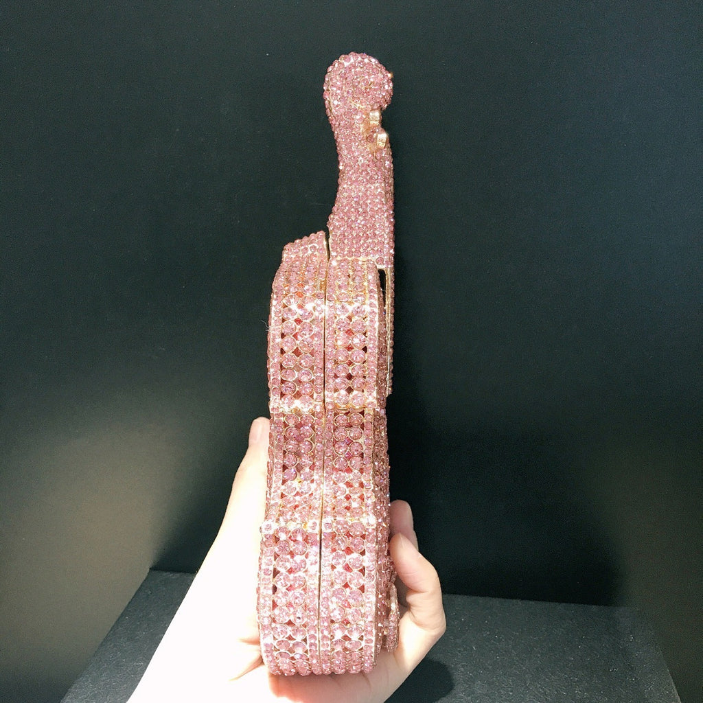 Sac à Bandoulière Violon Rose Taille Diamant avec Strass, Petit PU, 22.5cm