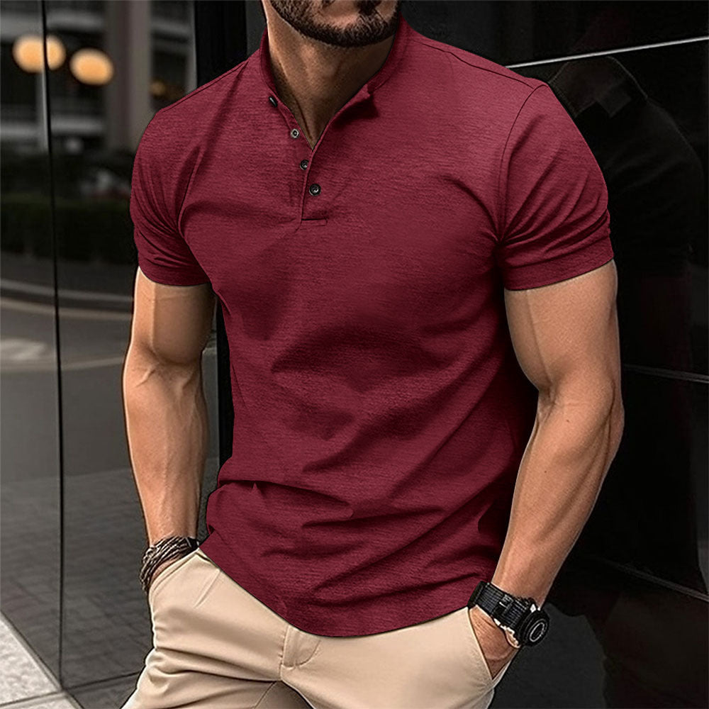 Men's Short-Sleeve Button Henry Collar Sports Polo Shirt Summer Top