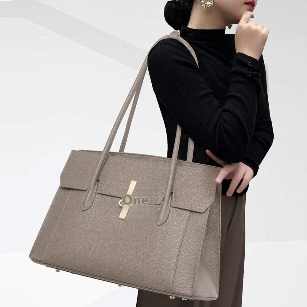 Women's Genuine Leather Large Capacity Solid Color Tote Bag