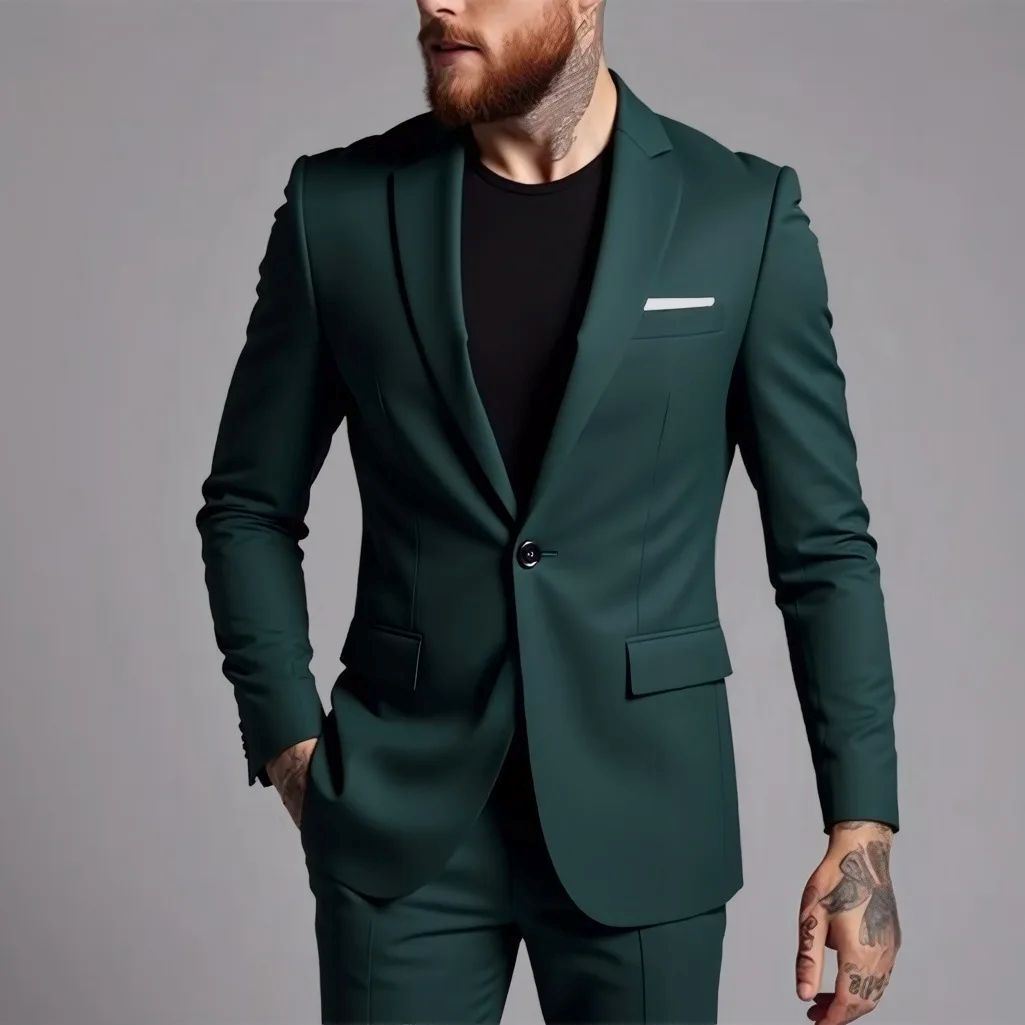 Men's Slim Fit Casual Two-Piece Suit Set
