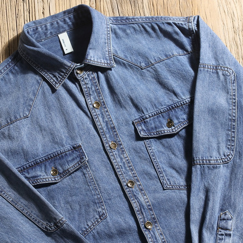 Chemise à manches longues en jean à carreaux coupe décontractée pour couples