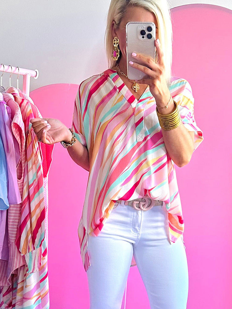 Color Blocking Pullover Half Sleeve Top