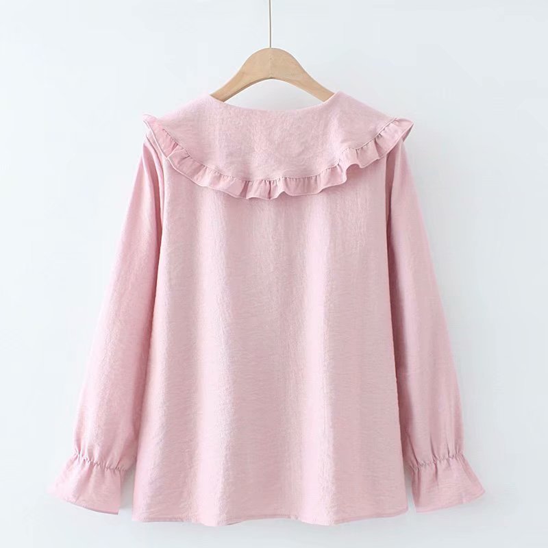 Ruffle Collar Long-Sleeve Lotus Leaf Collar Shirt