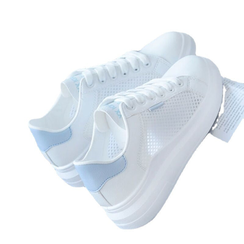 Baskets décontractées respirantes en maille pour femme avec talon mi-haut, rose et bleu clair