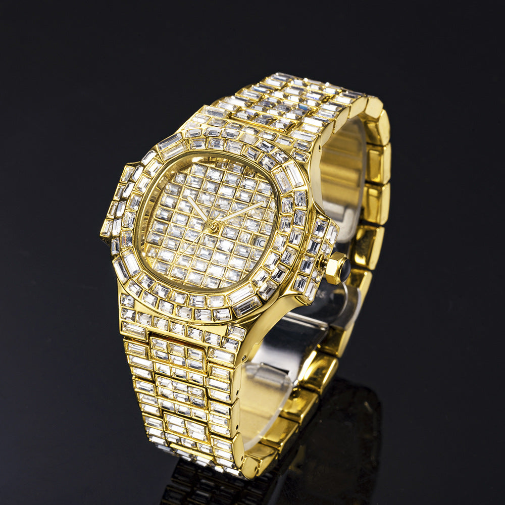 High-Grade Full Drill Waterproof Quartz Calendar Watch for Men