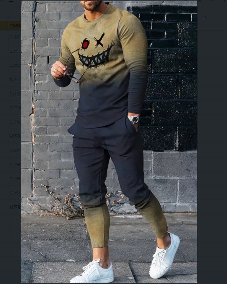 Men's Casual Round Neck Sweatshirt Pullover Two-piece Set