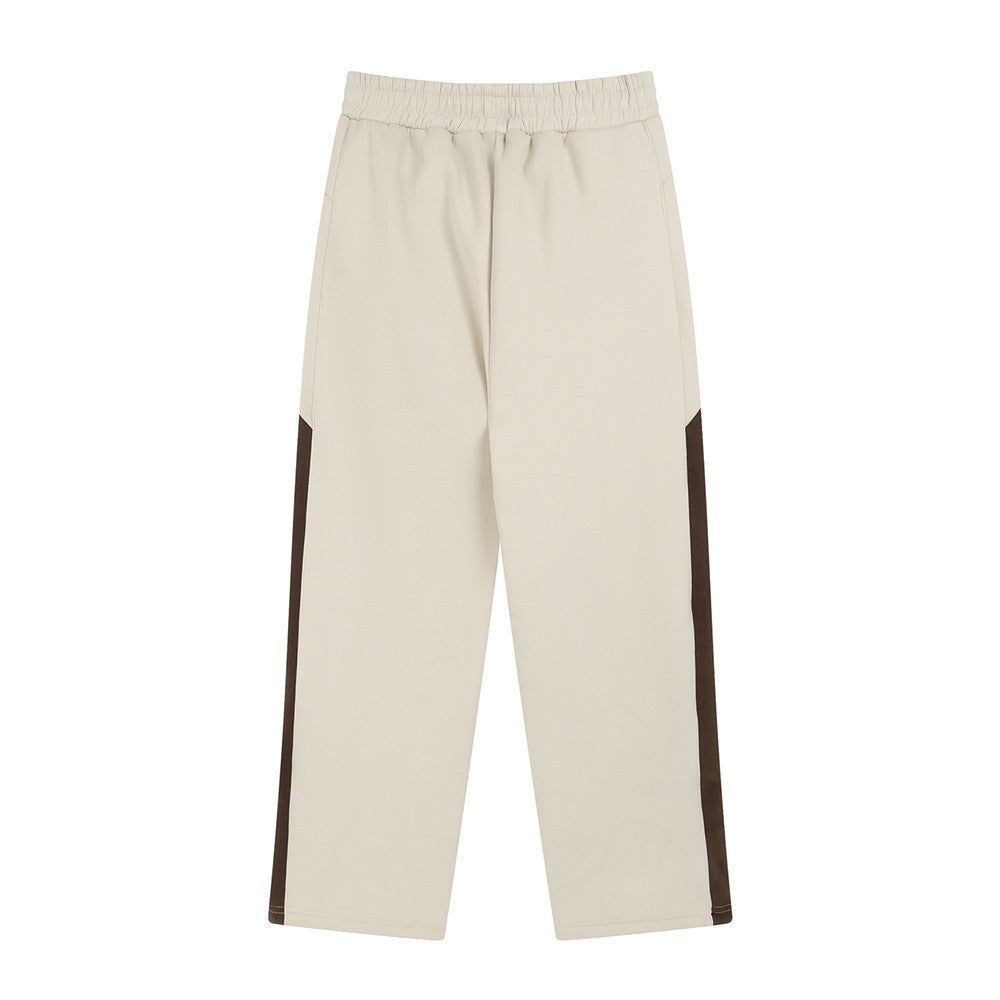 Men's Striped Loose Straight Pants with Side Ribbon