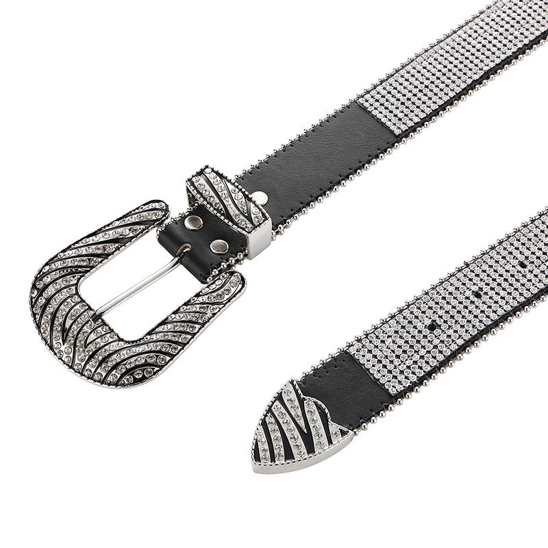 Women's Zebra Pattern Diamond Belt with PU Buckle