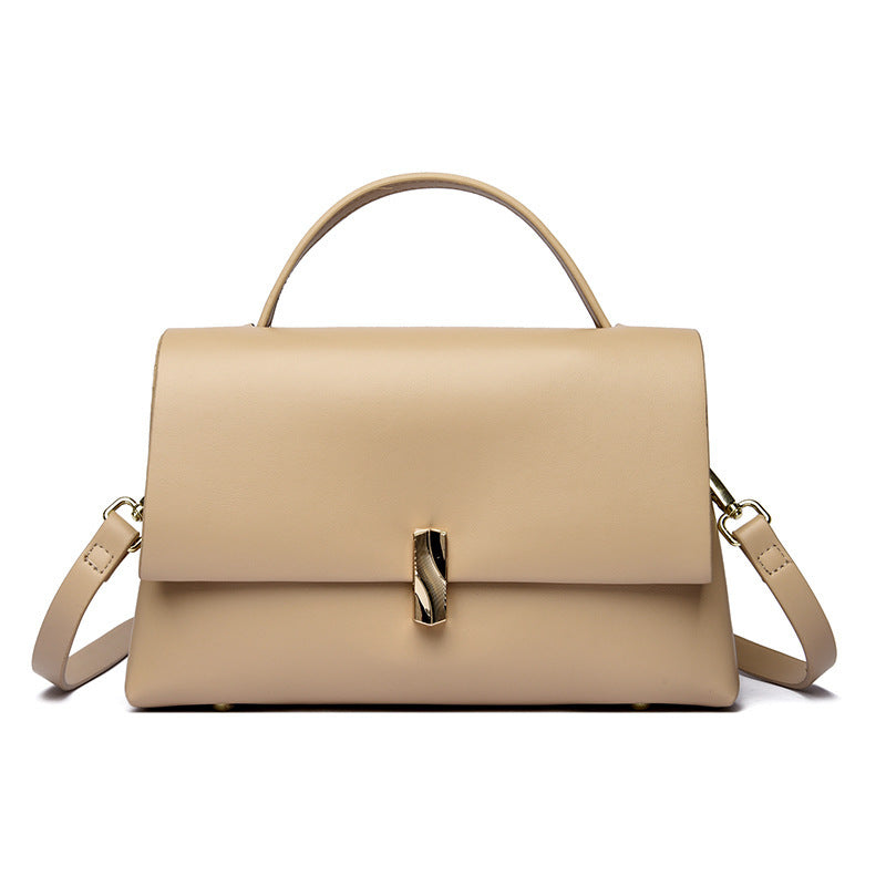 Ladies Premium Leather Gold Bar Lock Tote Bag 27x17x9cm