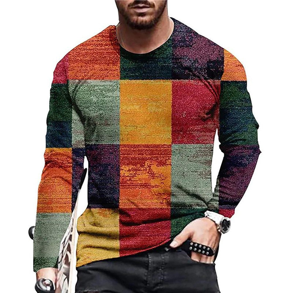 Men's 3D Digital Printed Camouflage Round Neck T-Shirt Long Sleeve Plus Size