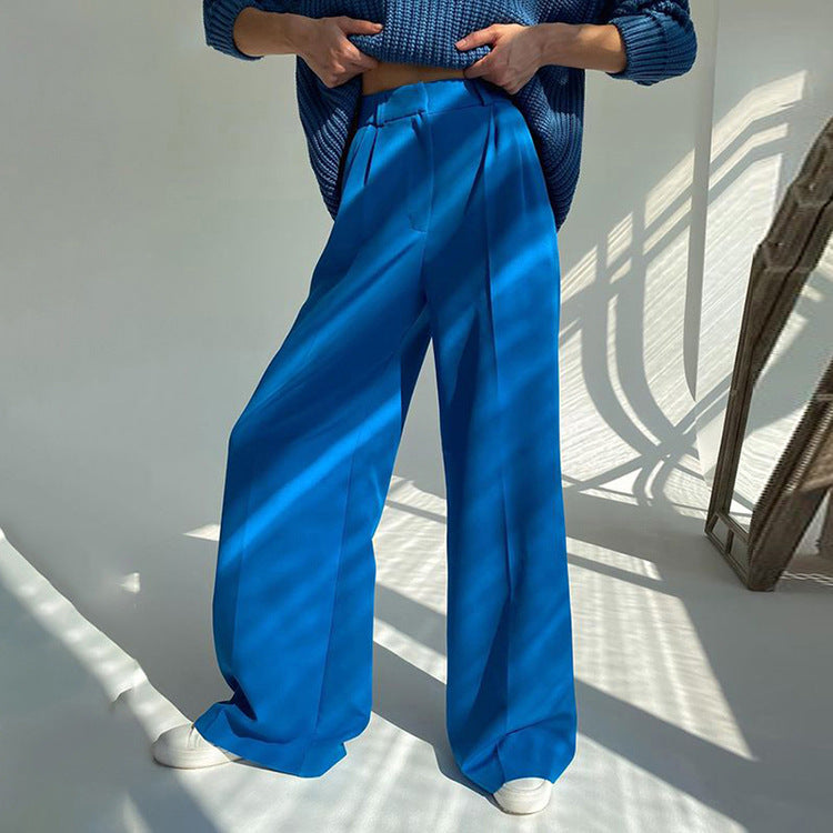 High Waist Loose Commuter Trousers in Klein Blue