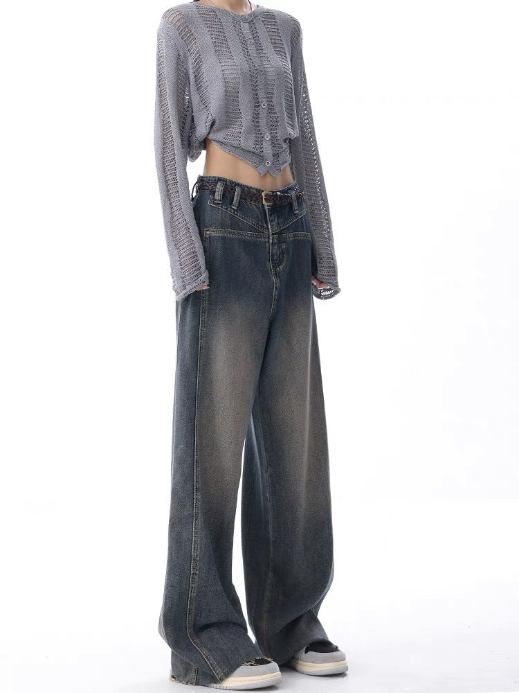 Nostalgic Raw Hem High Waist Wide Leg Jeans for Women