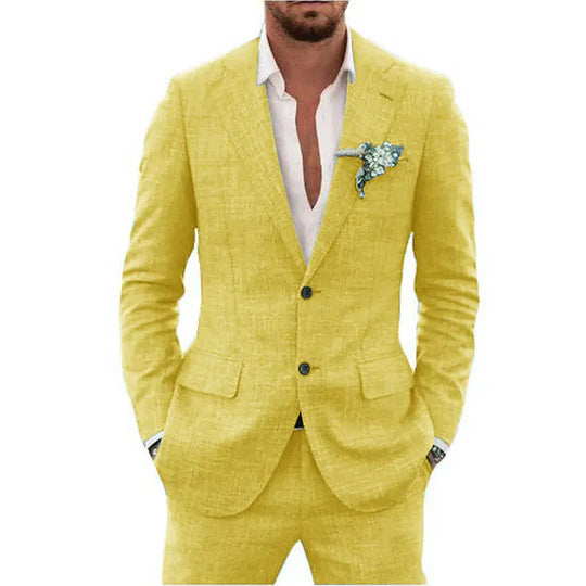 Costume homme coupe ajustée en lin et chanvre pour mariage et soirée