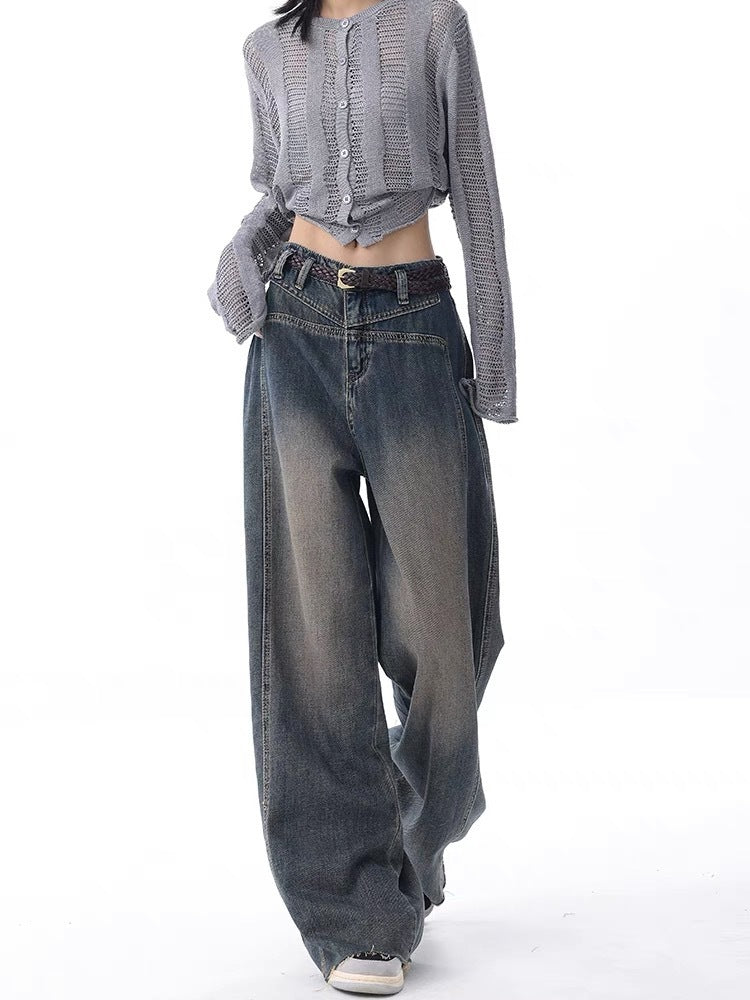 Nostalgic Raw Hem High Waist Wide Leg Jeans for Women