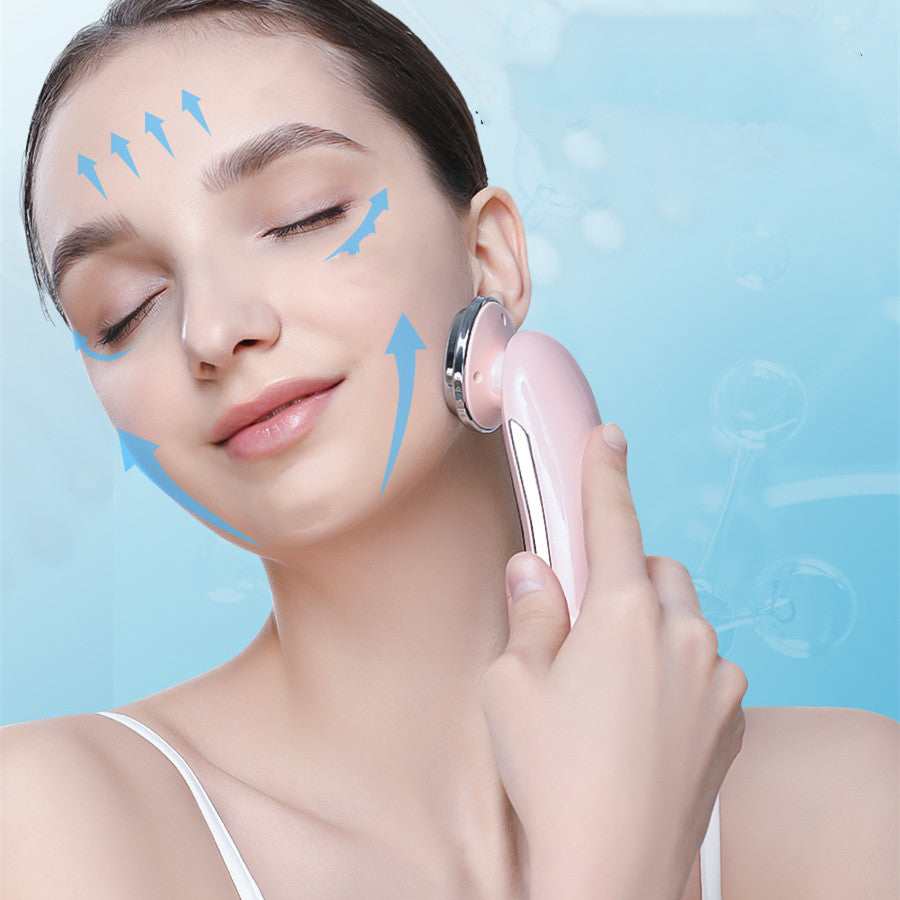 Facial Pore Cleansing Massager with Red Light Therapy and V Face Lifting - Pink & White, 173mm