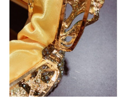 Gold Rhinestone Bridal Dinner Bag with Chain Handle