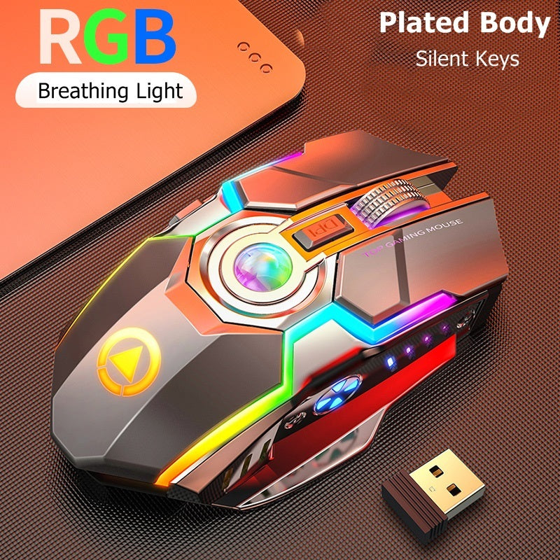 Wireless RGB Gaming Mouse Rechargeable with Mute Button