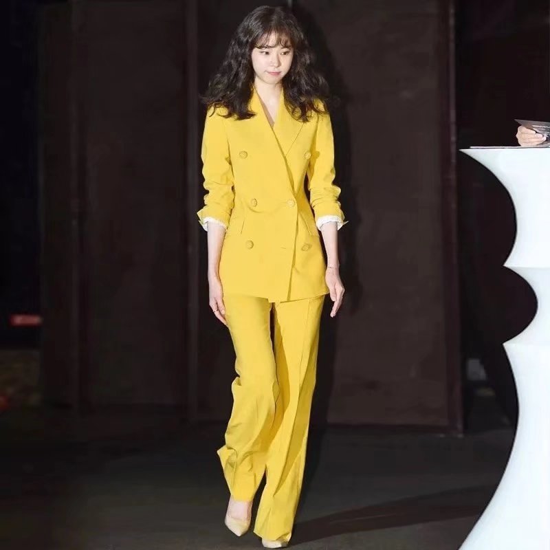 Women's Yellow Two-Piece Casual Professional Suit