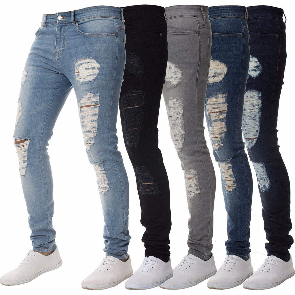 Pantalon Jean Homme Gris Bleu Coupe Droite Grande Taille Printemps