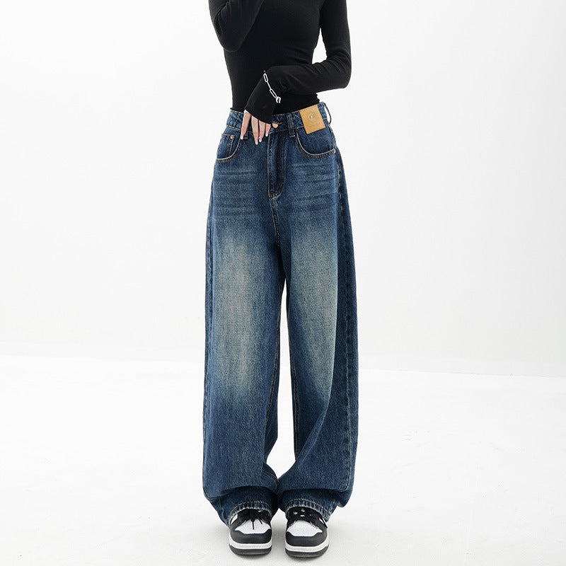 High Quality Blue Retro Straight Loose Jeans