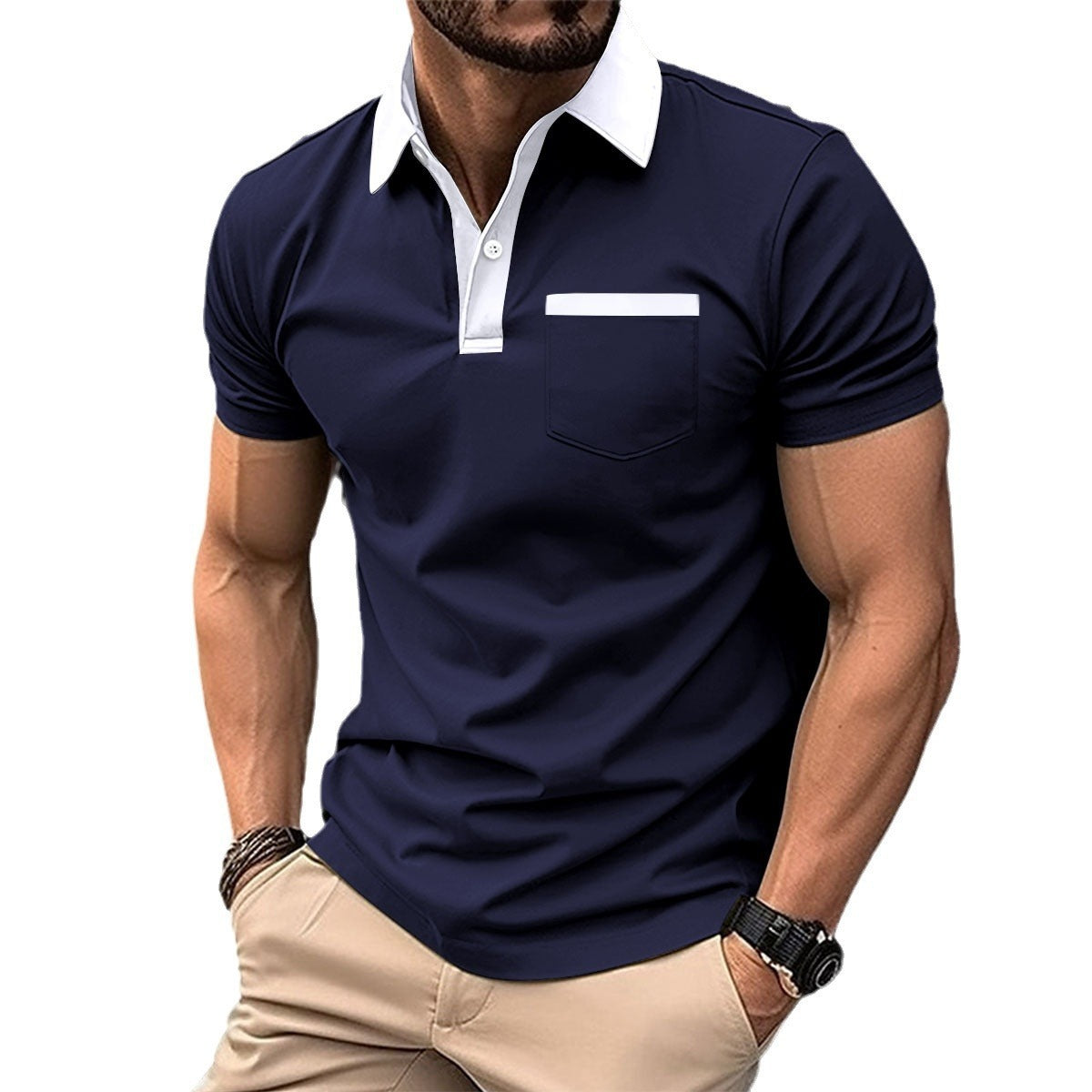 Polo T-shirt en mélange de coton pour homme, coupe ample, manches courtes