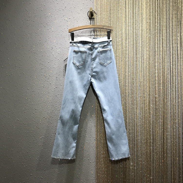 Split Pencil Jeans Polyester Fiber