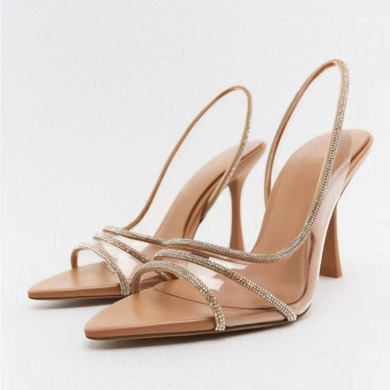 Women's Apricot Pointed PVC High Heels, Sizes 35-42