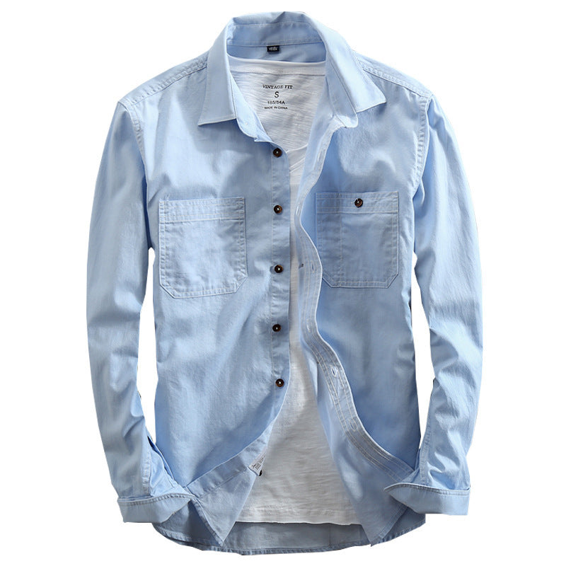 Chemise en jean décontractée ample à manches longues et revers en coton pour homme
