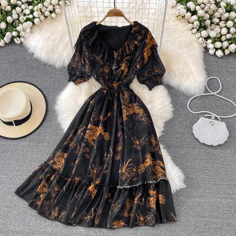 Super Fairy High Waist Slimming Flounce Chiffon Dress