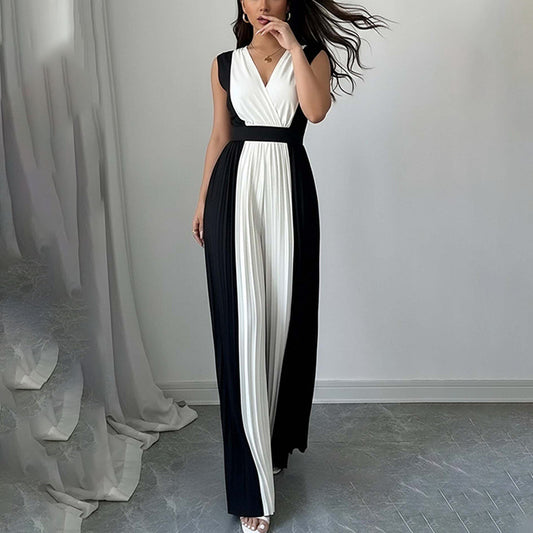 Women’s Elegant Long-Sleeve V-Neck Printed Jumpsuit