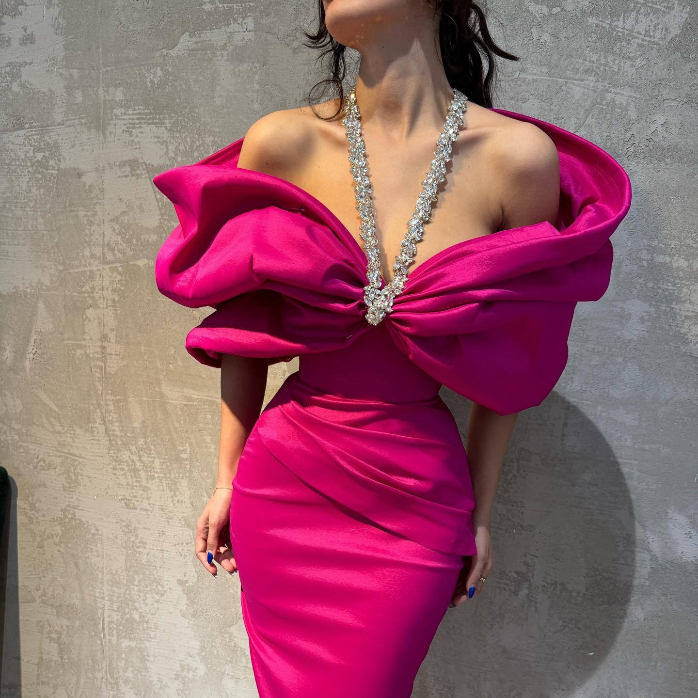 Robe sexy bandage patchwork ornée de perles et de strass pour femme