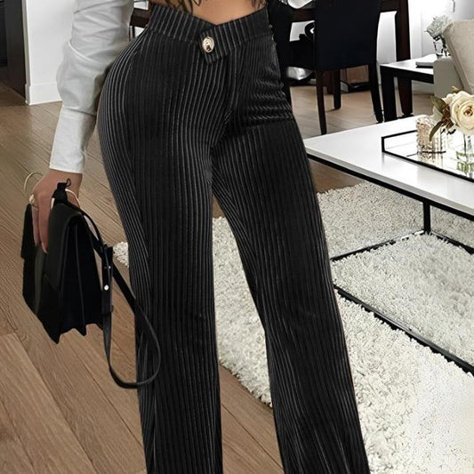 Gold Velvet Striped Casual Women's Pants