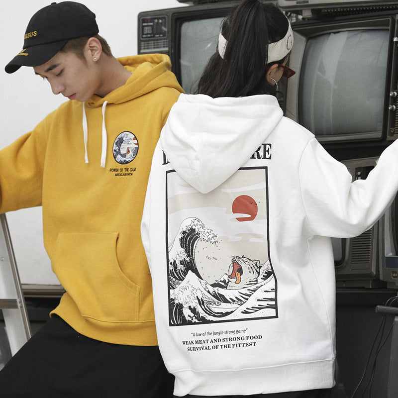 Street Retro Waves Casual Hooded Sweater for Men and Women