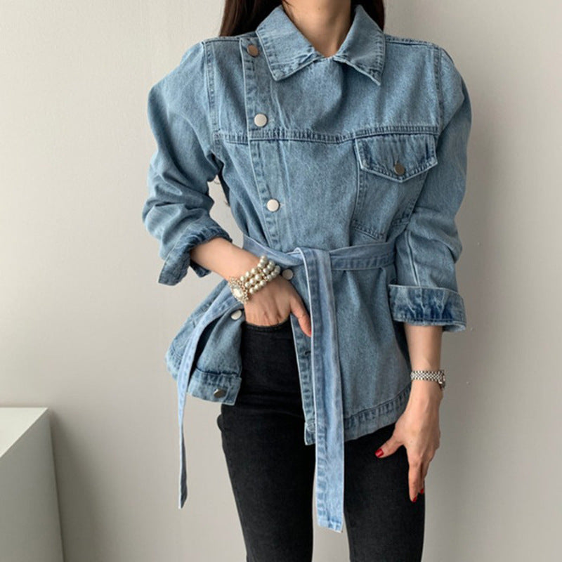 Long Sleeve Denim Jacket with Polyethylene Fiber Blend