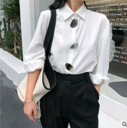 Ladies temperament women's POLO collar glass buckle shirt shirt women