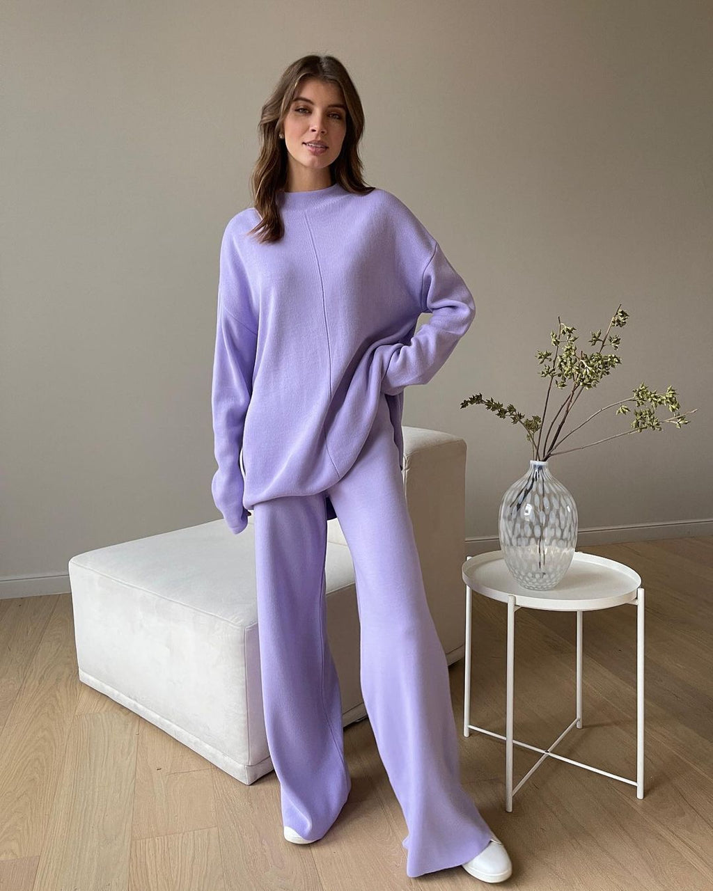 Long Sleeve Loose Knit Sweater and Trousers Set