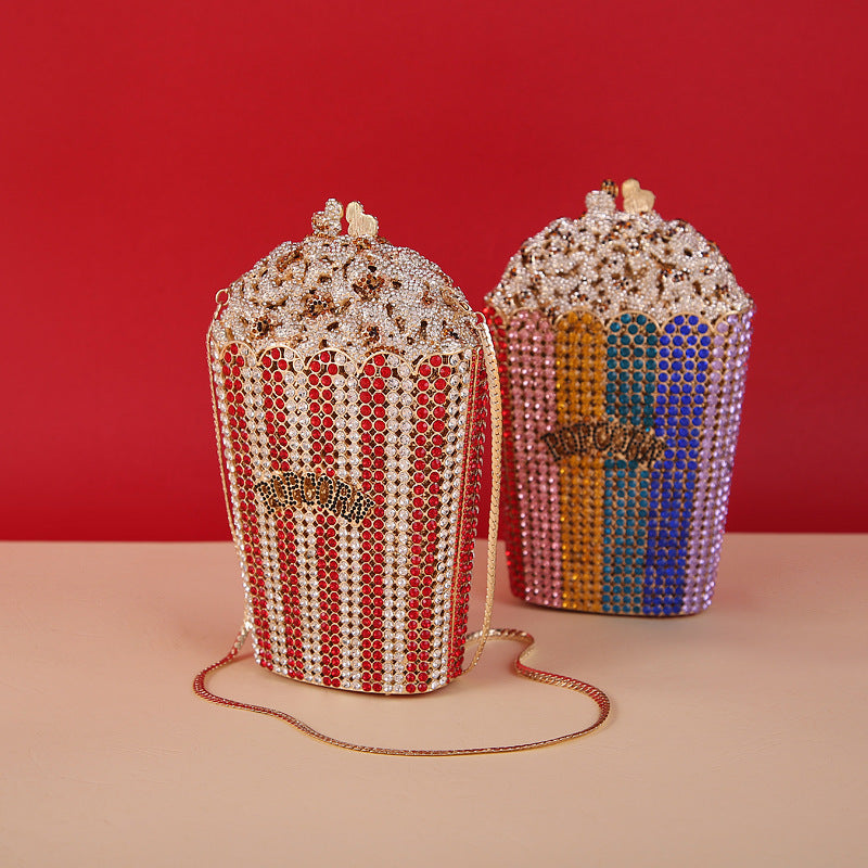 Alloy Diamond Popcorn Bag Small Square Dinner Clutch 20cm