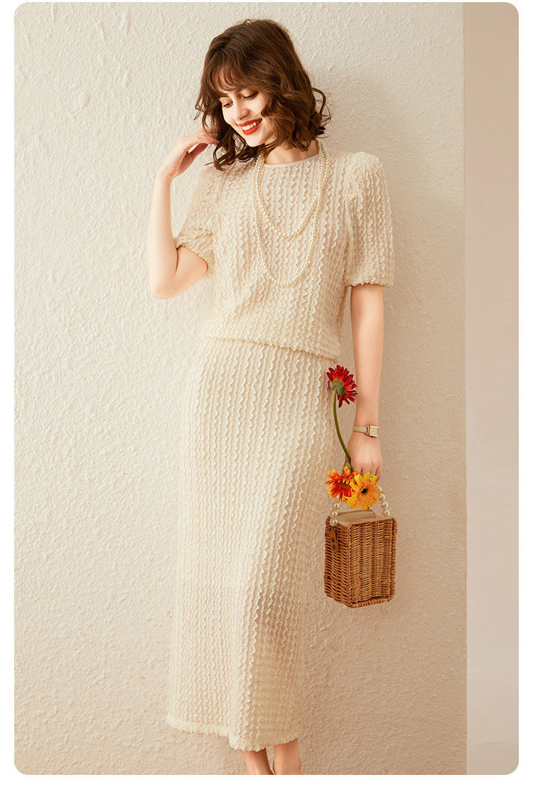 Summer Casual Set Women’s T-Shirt & Split Skirt Polyester