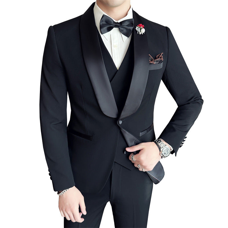 Costume de Mariage Homme Noir Coupe Slim avec Gilet et Pantalon