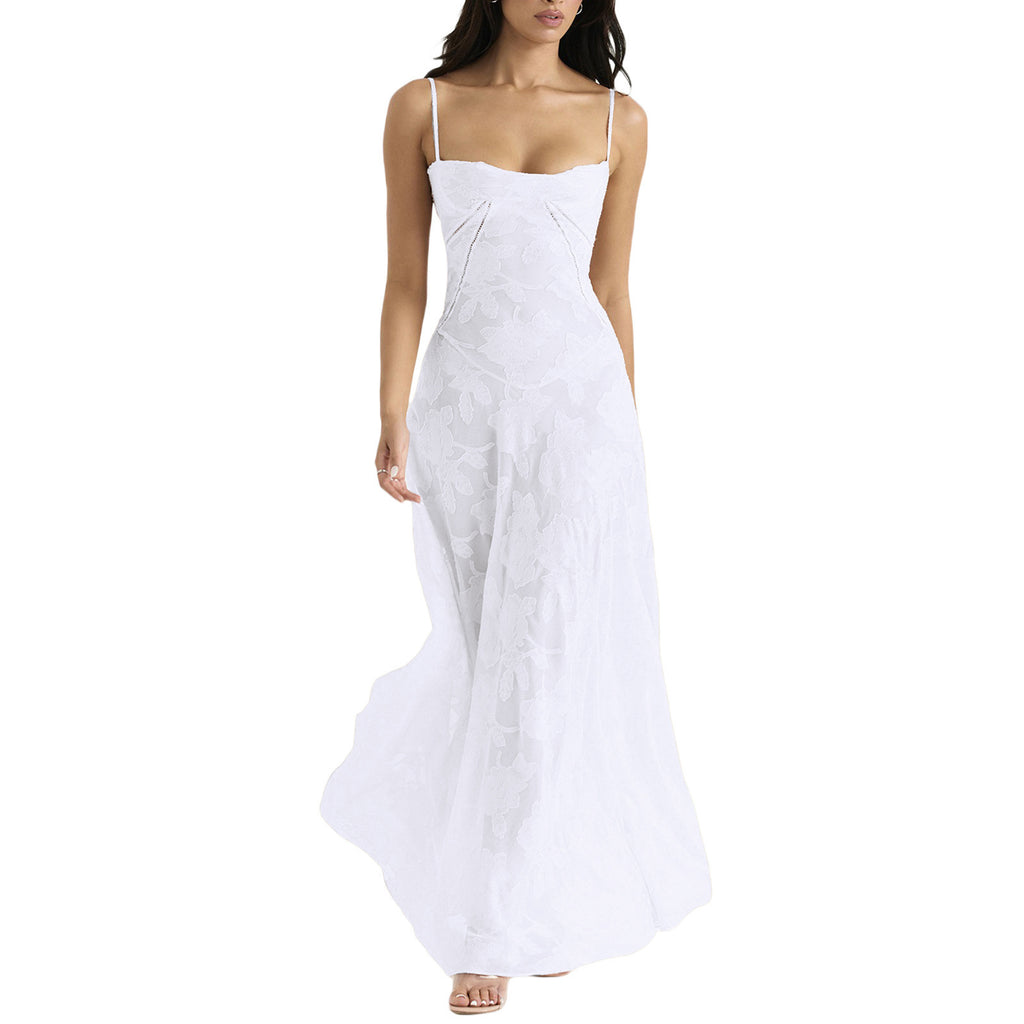 Elegant Strapless Lace Suspender A-Line Dress for Women