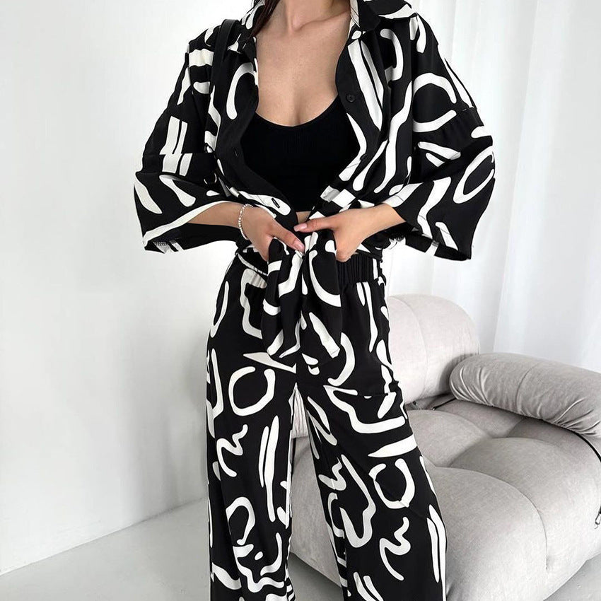 Gilet homewear manches longues imprimé aspect soie