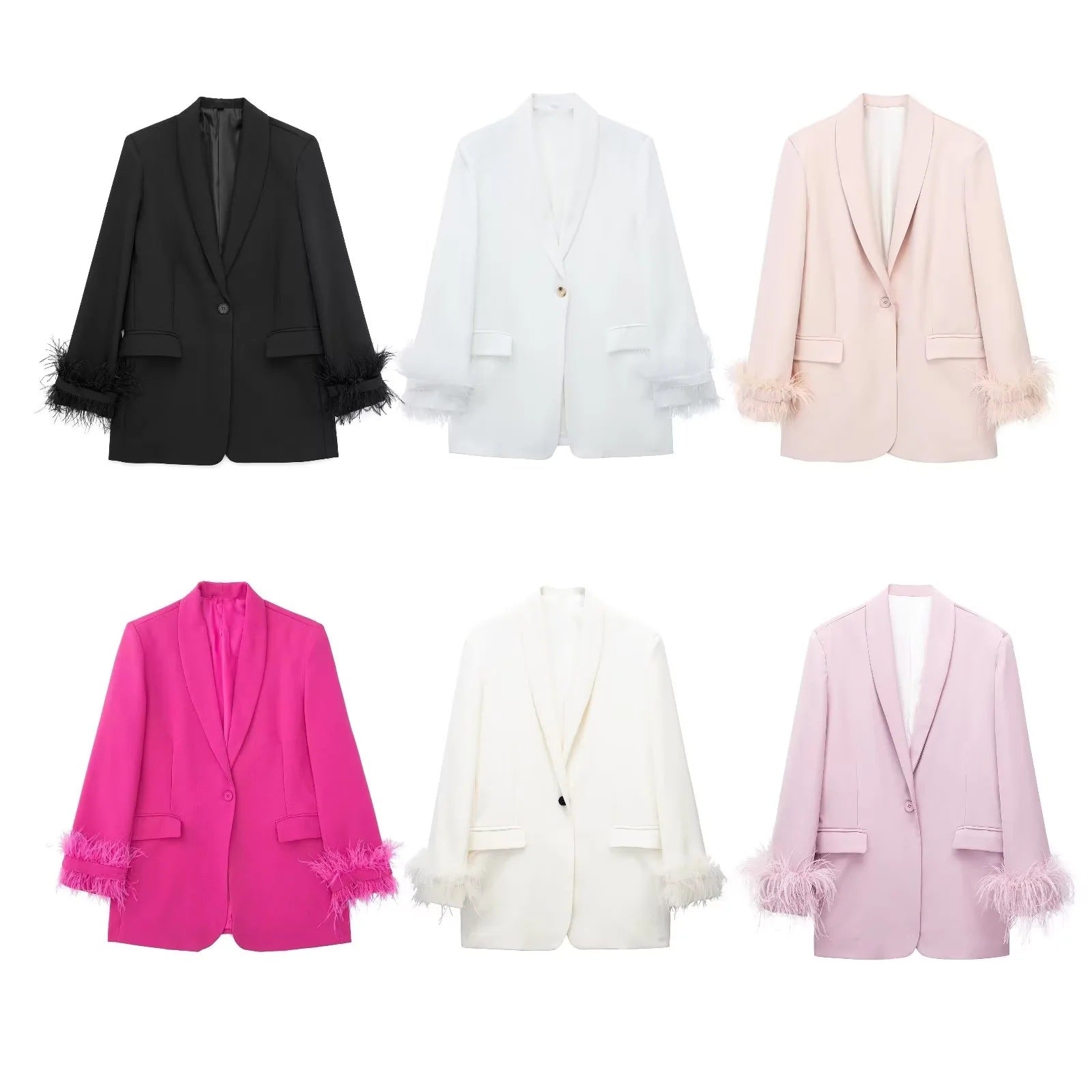 Women's Feather-Decorated Straight Suit Coat - All-Match Fashion